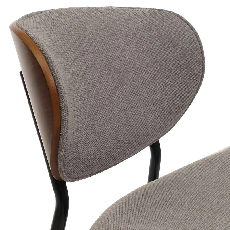 Lot de 2 chaises de salle à manger design en bois courbé et tissu gris clair finition noyer 04_0009506