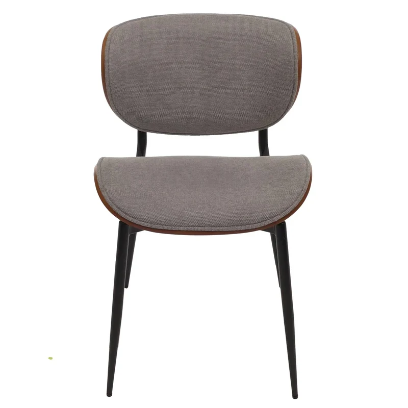Lot de 2 chaises de salle à manger design en bois courbé et tissu gris clair finition noyer 04_0009506