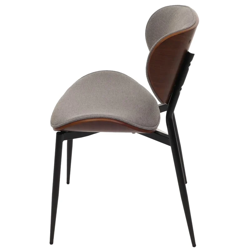 Lot de 2 chaises de salle à manger design en bois courbé et tissu gris clair finition noyer 04_0009506