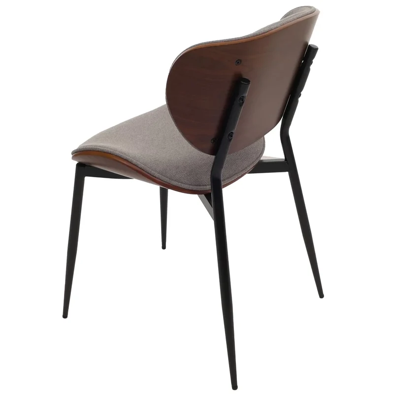 Lot de 2 chaises de salle à manger design en bois courbé et tissu gris clair finition noyer 04_0009506