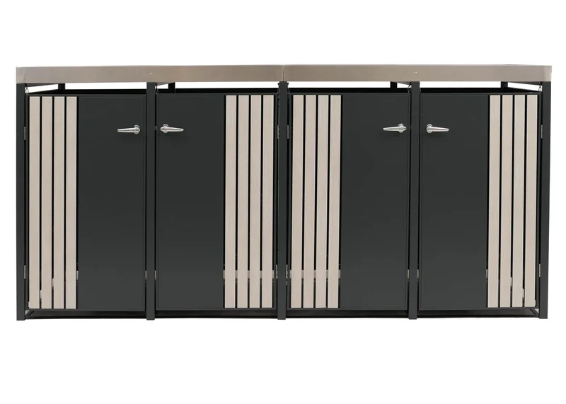 Abri pour 4 poubelles avec bac à plantes coffre poubelles 125 x 260 x 84 cm en métal anthracite aspect bois clair 04_0009314
