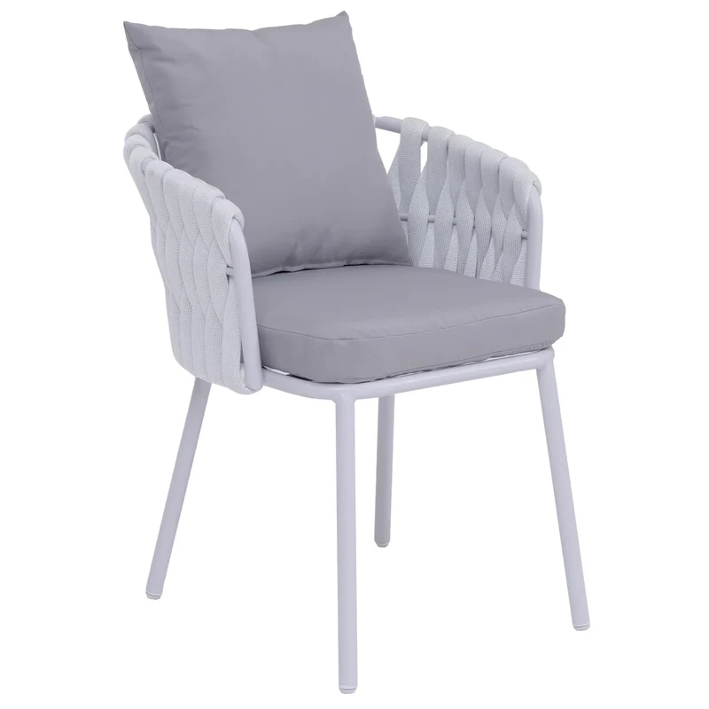 Lot de 6 chaises de salle à manger avec accoudoirs structure aluminium et tressage corde tissu gris clair 04_0008723