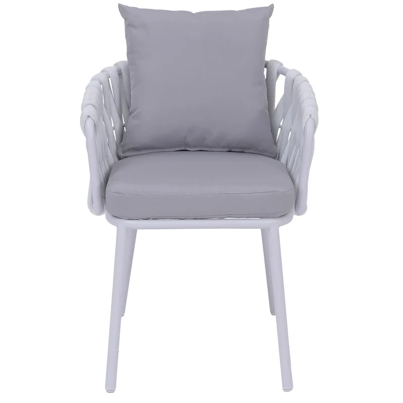Lot de 6 chaises de salle à manger avec accoudoirs structure aluminium et tressage corde tissu gris clair 04_0008723