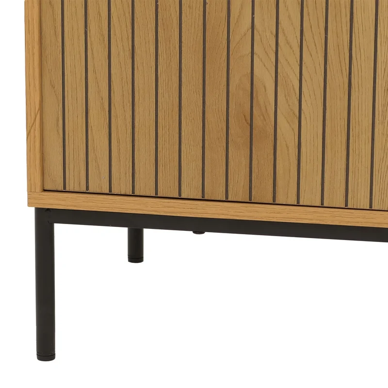 Buffet commode meuble de rangement avec 3 tiroirs et 2 portes 80 x 130 x 42 cm bois mélaminé finition naturelle au design à lamelles 04_0009423