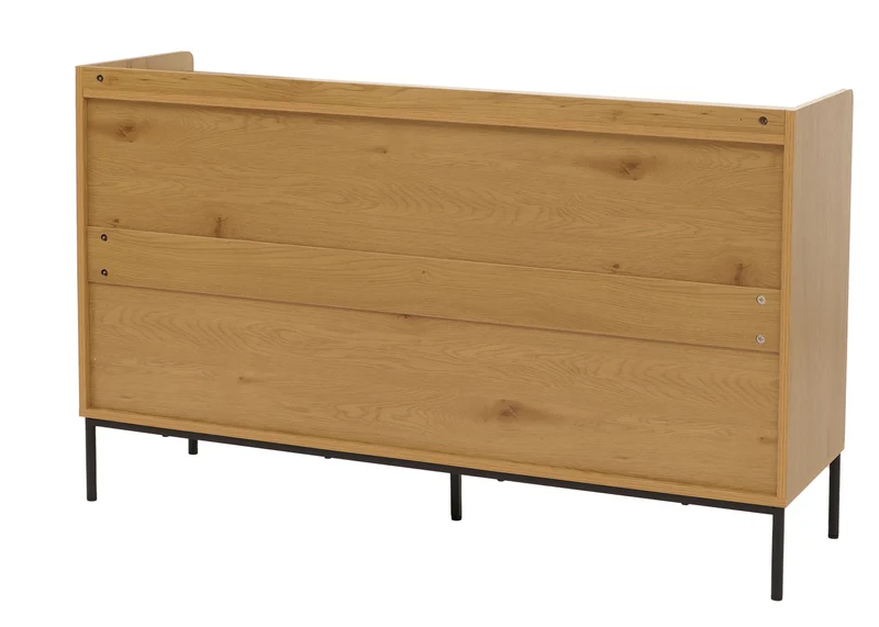Buffet commode meuble de rangement avec 3 tiroirs et 2 portes 80 x 130 x 42 cm bois mélaminé finition naturelle au design à lamelles 04_0009423