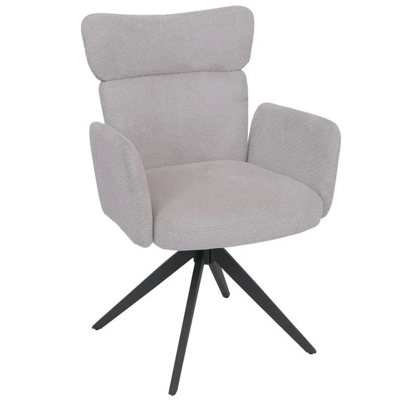 Lot de 2 chaises de salle à manger pivotante avec fonction auto-return tissu bouclé gris clair avec pieds métal 04_0008820