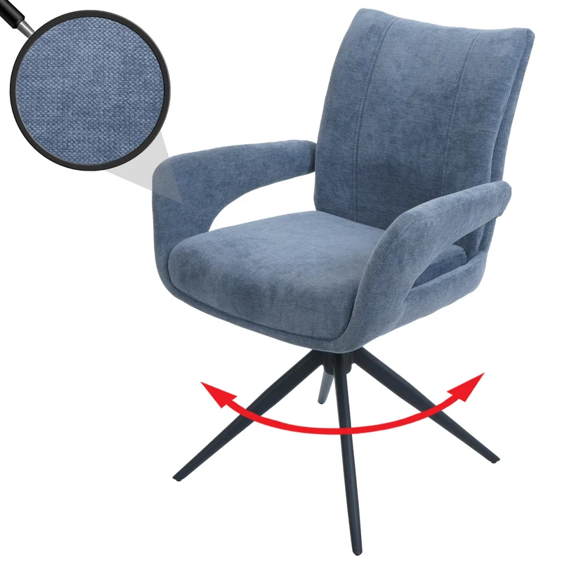 Chaise de salle à manger pivotante moderne accoudoirs enveloppants 90 x 60 x 60 cm confort d'assise ergonomique en tissu chenille bleu 04_0009331