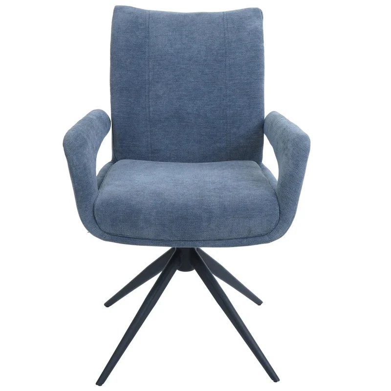 Chaise de salle à manger pivotante moderne accoudoirs enveloppants 90 x 60 x 60 cm confort d'assise ergonomique en tissu chenille bleu 04_0009331