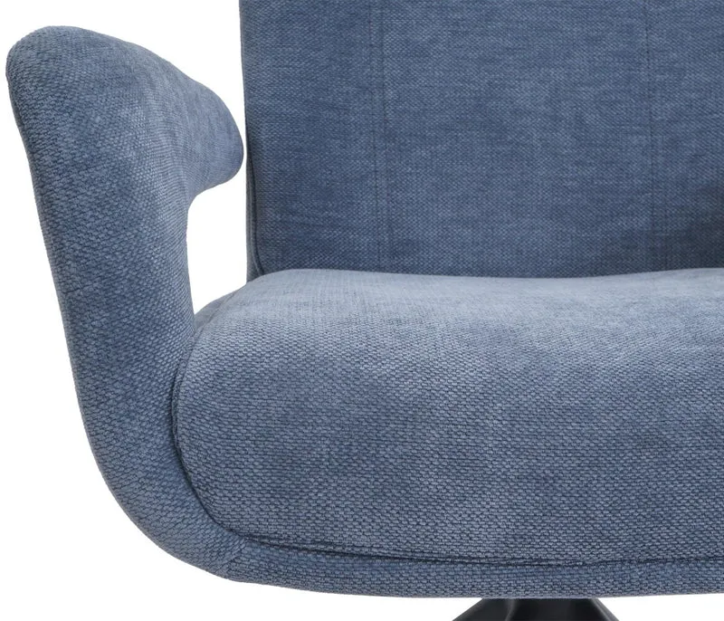 Chaise de salle à manger pivotante moderne accoudoirs enveloppants 90 x 60 x 60 cm confort d'assise ergonomique en tissu chenille bleu 04_0009331