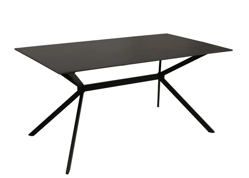 Table à manger en pierre frittée et métal effet marbre noir et or 160 cm 04_0009225