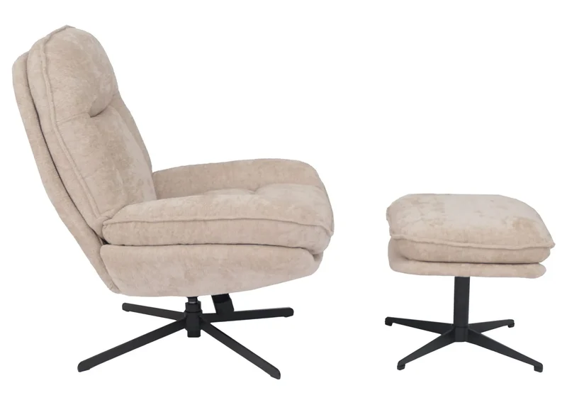 Fauteuil relax avec repose-pieds fauteuil TV pivotant avec suspension métal et tissu chenille crème 04_0009041