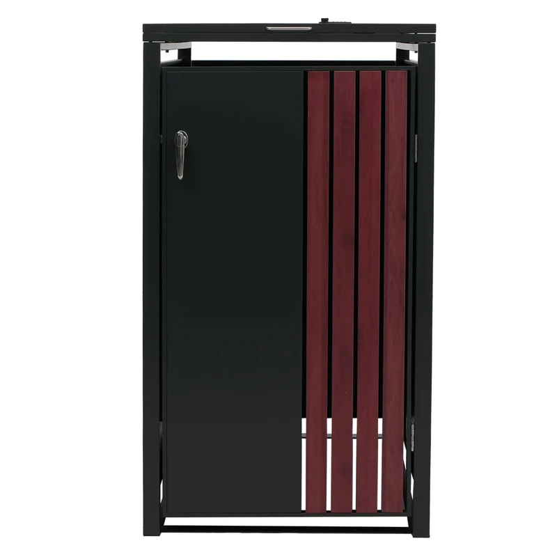 Abri pour poubelle coffre pour poubelle avec couvercle 122 x 68 x 84 cm en métal anthracite aspect bois foncé 04_0009353