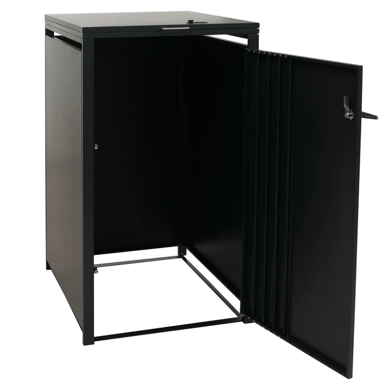 Abri pour poubelle coffre pour poubelle avec couvercle 122 x 68 x 84 cm en métal anthracite aspect bois foncé 04_0009353