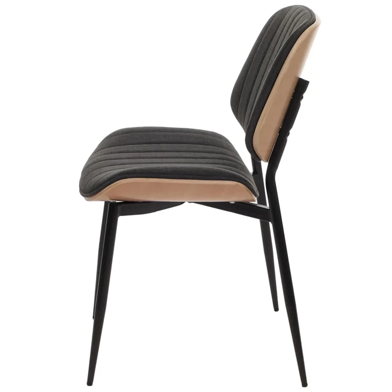 Lot de 2 chaises de salle à manger design moderne en bois cintré finition naturelle avec assise en tissu gris foncé 04_0009466