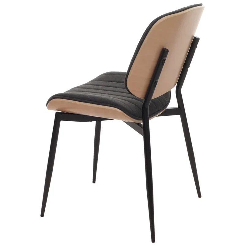 Lot de 2 chaises de salle à manger design moderne en bois cintré finition naturelle avec assise en tissu gris foncé 04_0009466