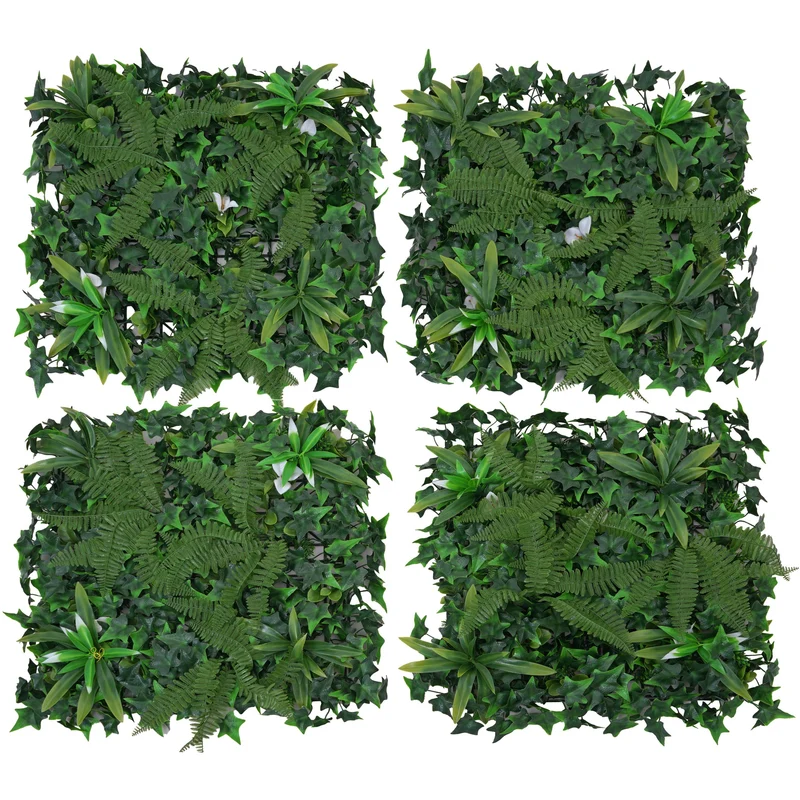 Panneaux muraux végétaux mur végétal décoratif avec plantes artificielles intérieur extérieur 4 panneaux 50 x 50 cm 1 m² fougère lierre 04_0009176