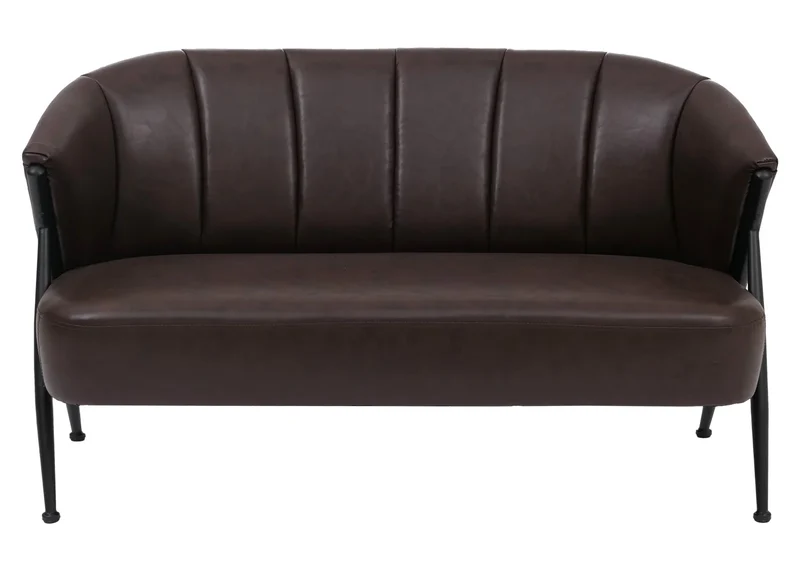 Canapé 2 places canapé lounge rembourré style vintage industriel métal et simili cuir marron foncé 04_0008996
