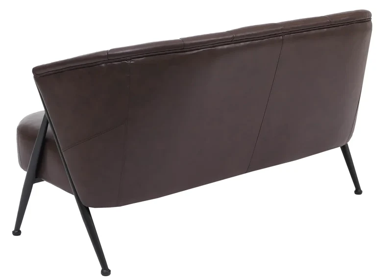 Canapé 2 places canapé lounge rembourré style vintage industriel métal et simili cuir marron foncé 04_0008996