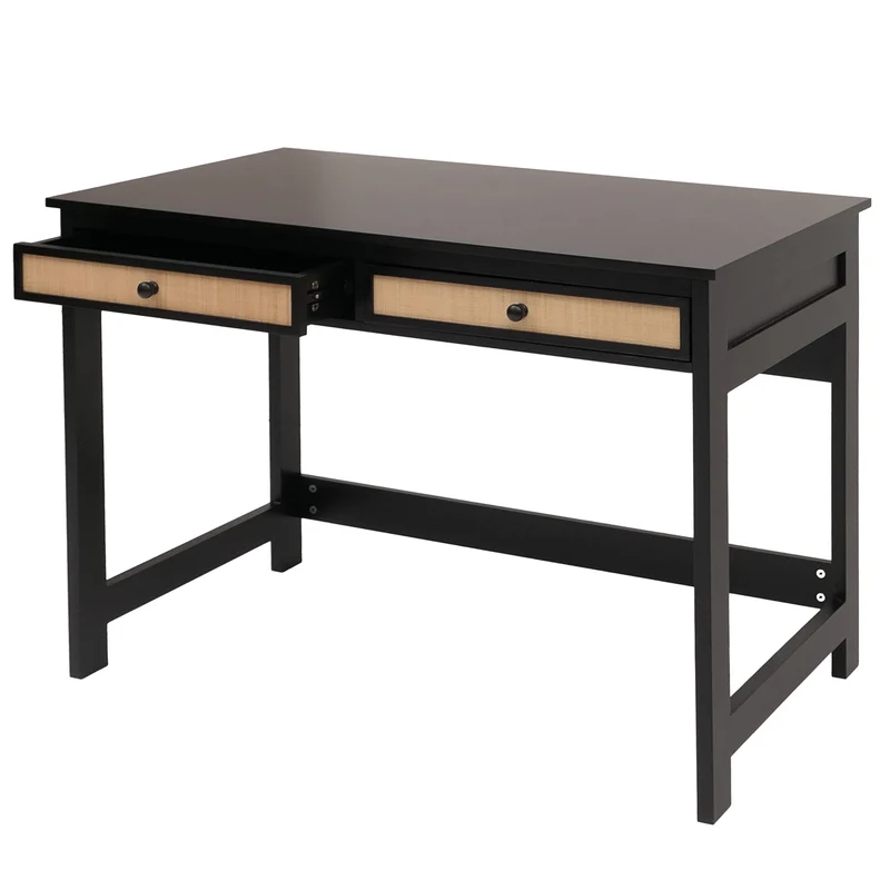 Bureau table de travail bureau pour ordinateur portable avec tiroirs 78 x 110 x 60 cm bois noir 04_0009481