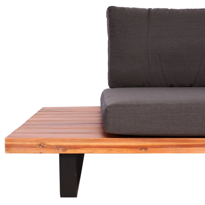 Salon de jardin avec fauteuil ensemble lounge en aluminium et bois d’acacia marron avec coussins gris foncé 04_0010293