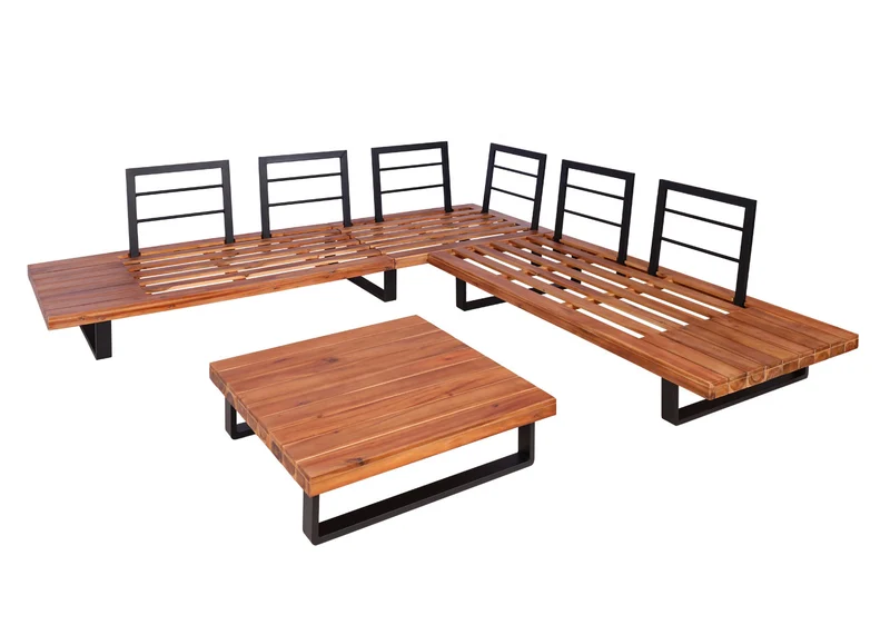 Salon de jardin ensemble lounge 5 places 255x255 cm aluminium et bois d’acacia avec coussins gris foncé 04_0010294