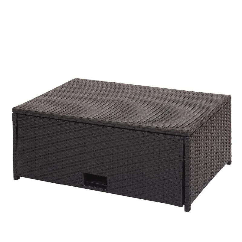 Salon de jardin en poly-rotin noir ensemble lounge balcon terrasse canapé avec rangement avec coussins crème-beige 04_0004220