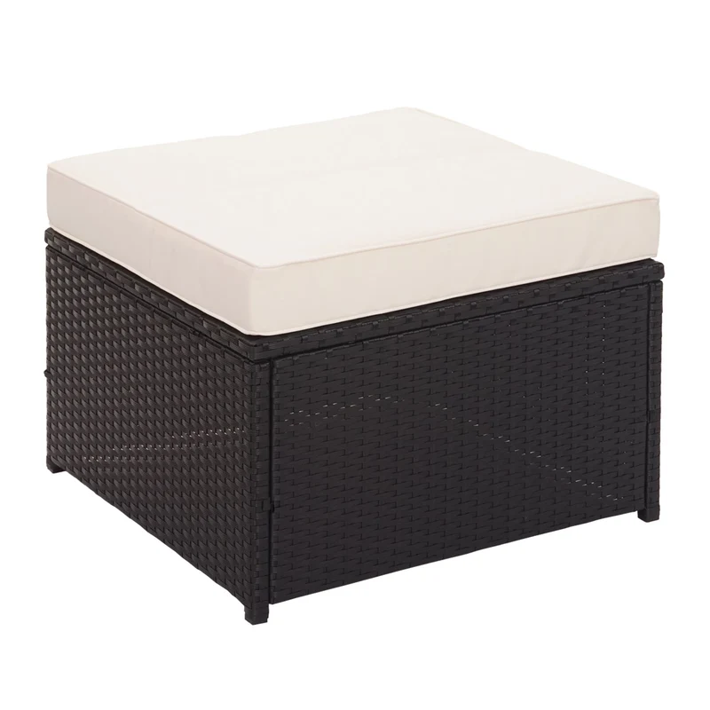 Salon de jardin en poly-rotin noir ensemble lounge balcon terrasse canapé avec rangement avec coussins crème-beige 04_0004220