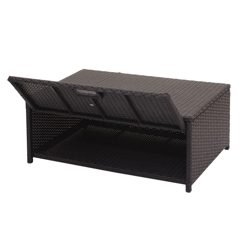 Salon de jardin en poly-rotin noir ensemble lounge balcon terrasse canapé avec rangement avec coussins gris foncé 04_0004205