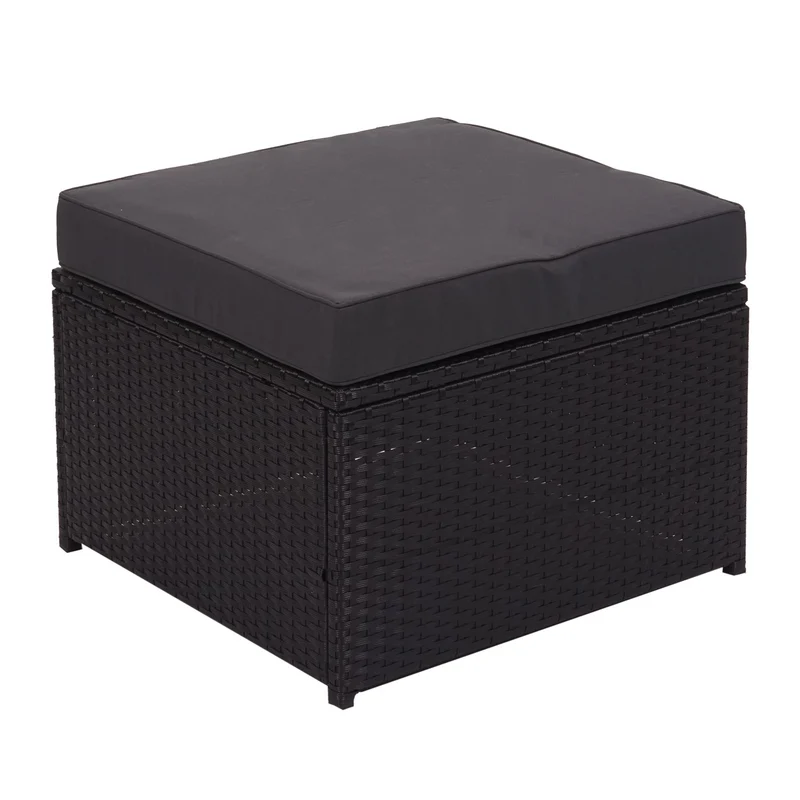 Salon de jardin en poly-rotin noir ensemble lounge balcon terrasse canapé avec rangement avec coussins gris foncé 04_0004205