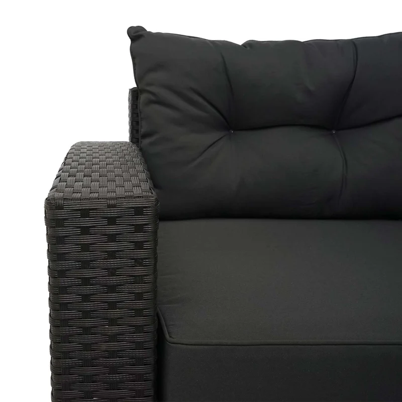 Salon de jardin en poly-rotin noir ensemble lounge balcon terrasse canapé avec rangement avec coussins gris foncé 04_0004205