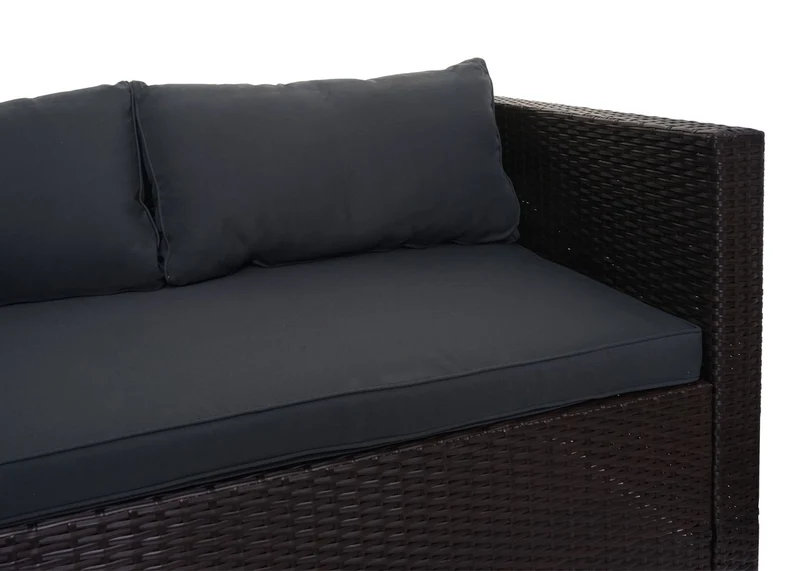 Salon de jardin en poly-rotin marron ensemble lounge balcon terrasse canapé avec table avec coussins gris foncé 04_0003249