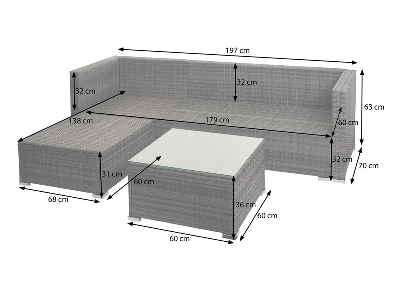 Salon de jardin en poly-rotin marron ensemble lounge balcon terrasse canapé avec table avec coussins gris foncé 04_0003249