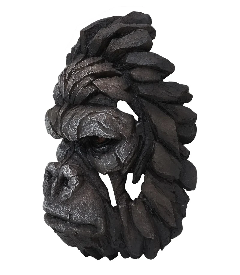 Décoration murale tête de gorille trophée mural 34 cm polyresine pour intérieur et extérieur 04_0002842