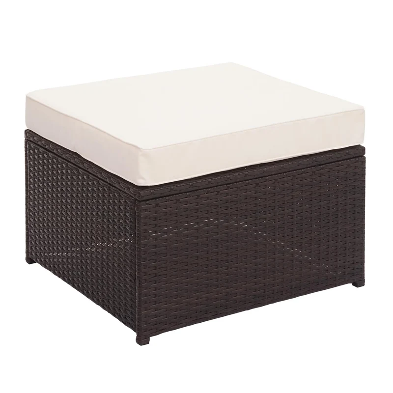 Salon de jardin en poly-rotin marron ensemble lounge balcon terrasse canapé avec rangement avec coussins crème-beige 04_0002823