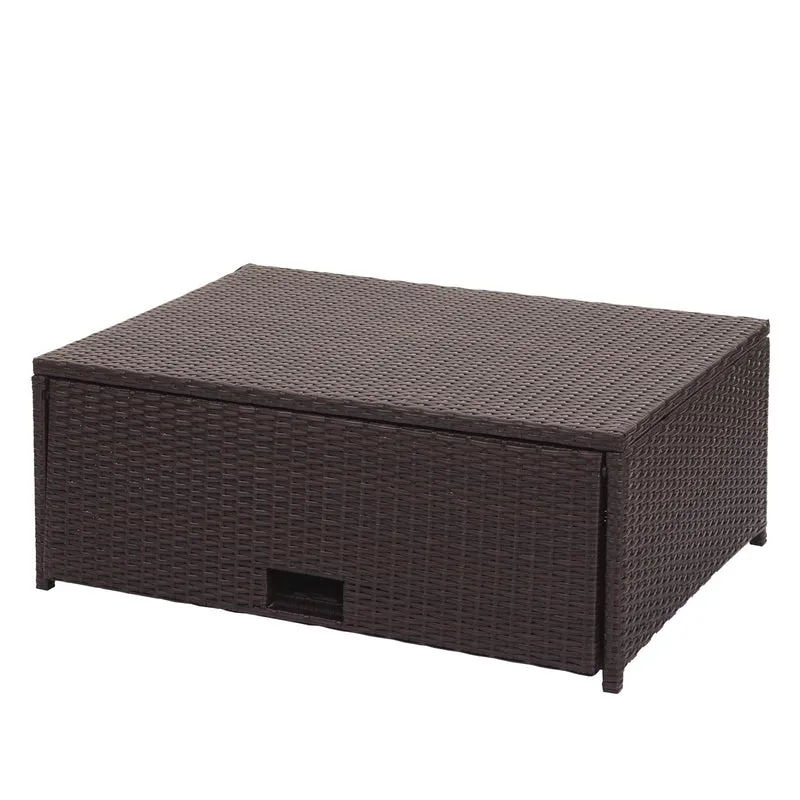 Salon de jardin en poly-rotin marron ensemble lounge balcon terrasse canapé avec rangement avec coussins crème-beige 04_0002823