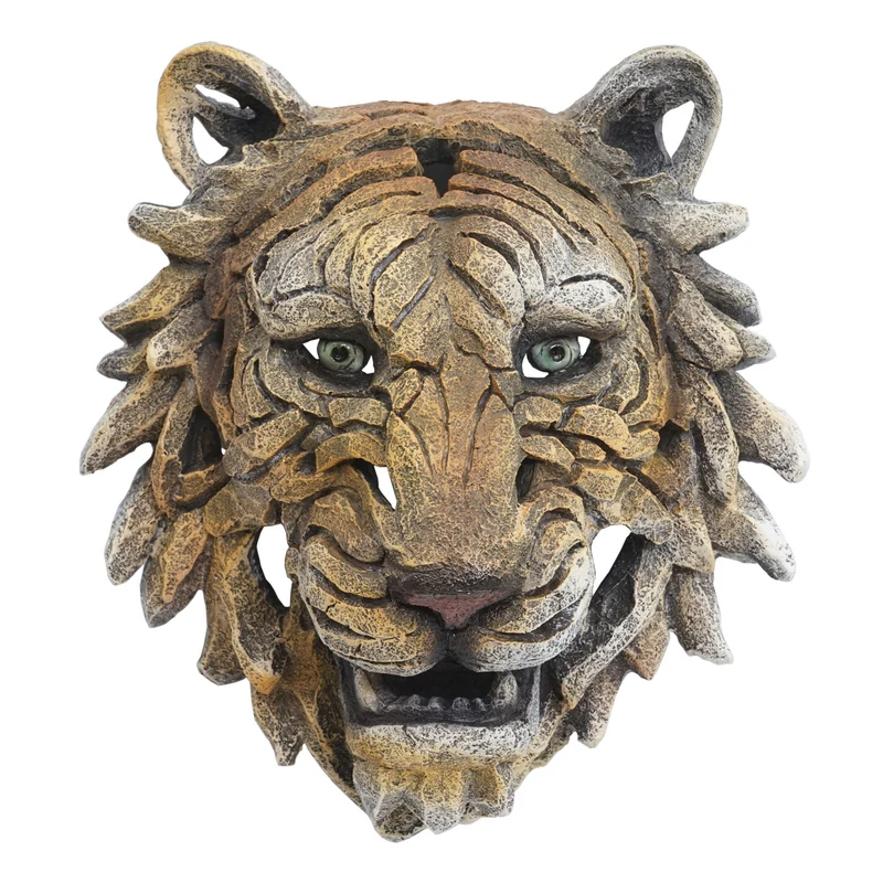 Décoration murale tête de tigre trophée mural 35 cm polyresine pour intérieur et extérieur 04_0002838