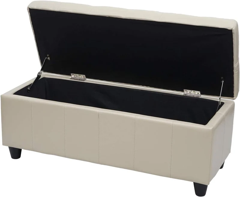 Banc coffre de rangement banc avec espace de stockage 45 x 114 x 45 cm PVC crème 04_0002831