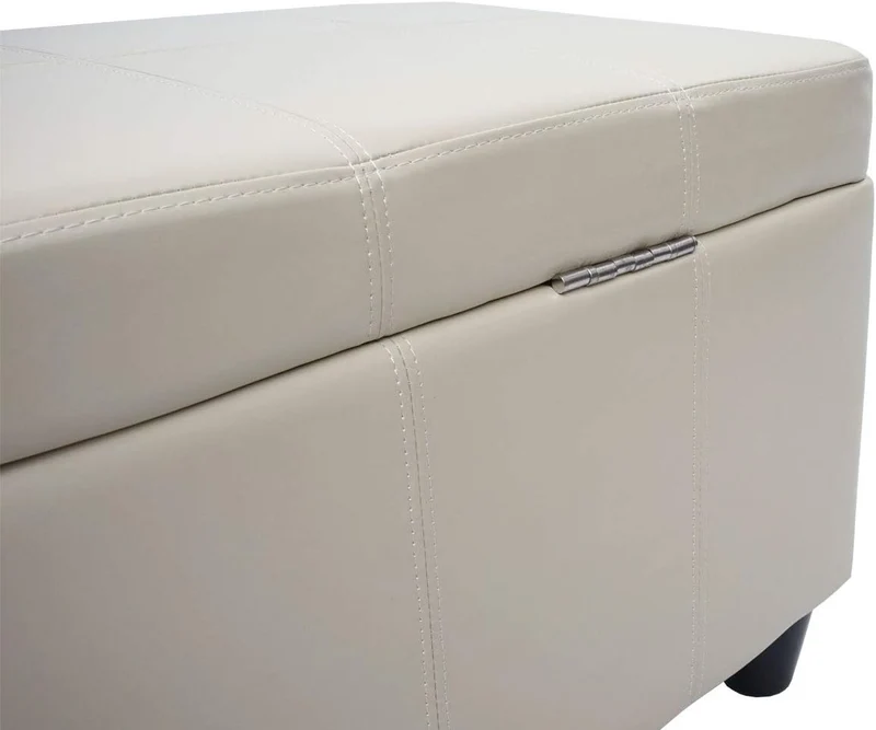 Banc coffre de rangement banc avec espace de stockage 45 x 114 x 45 cm PVC crème 04_0002831