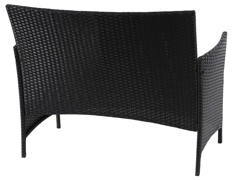 Banc de jardin en poly-rotin noir banc extérieur avec accoudoirs avec coussin terracotta 04_0001134