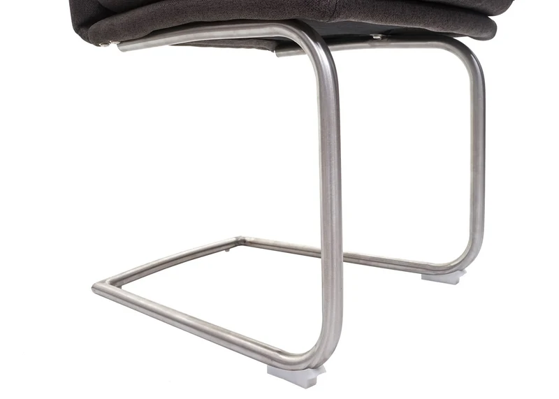 Lot de 6 chaises de salle à manger chaise cuisine type luge tissu gris-brun avec structure en acier inoxydable brossé 04_0000877