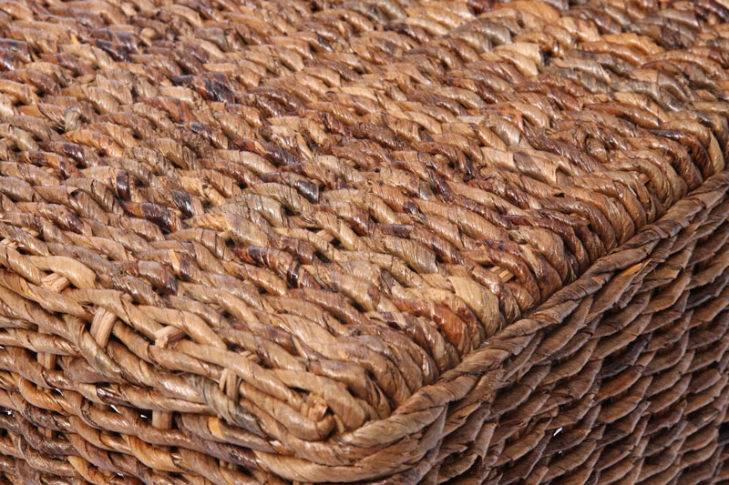 Lot de 2 chaises de salle à manger en tressage de feuilles de bananier finition foncée avec coussins 04_0000196