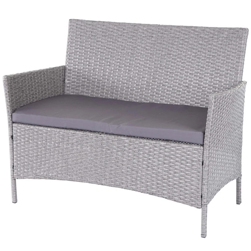 Salon de jardin en poly-rotin gris ensemble lounge avec canapé fauteuils et table avec coussins gris foncé 04_0000058