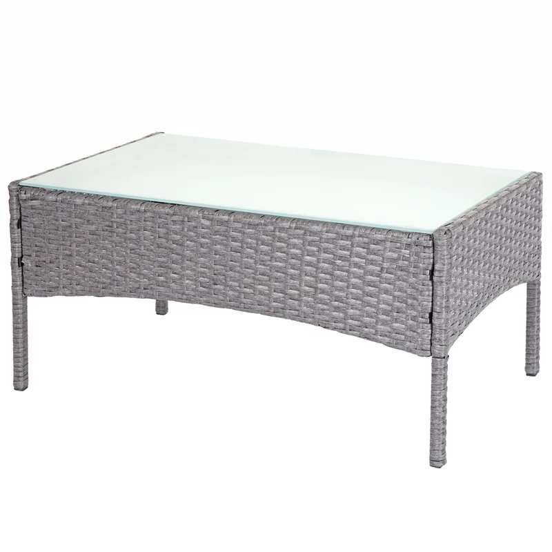Salon de jardin en poly-rotin gris ensemble lounge avec canapé fauteuils et table avec coussins gris foncé 04_0000058