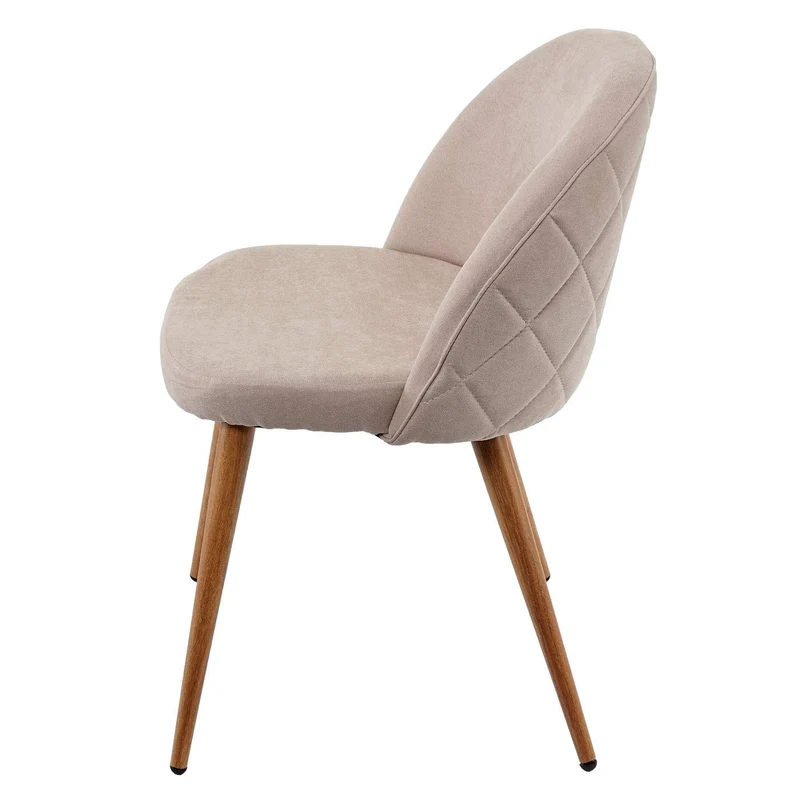 Lot de 4 chaises de salle à manger dossier avec coutures décoratives en losange design rétro années 50 en tissu beige pieds métal aspect bois CDS04516