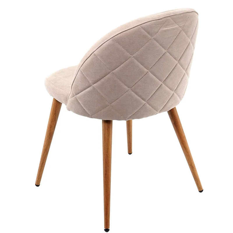 Lot de 4 chaises de salle à manger dossier avec coutures décoratives en losange design rétro années 50 en tissu beige pieds métal aspect bois CDS04516