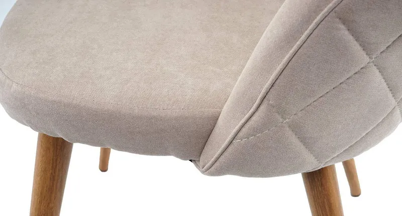 Lot de 4 chaises de salle à manger dossier avec coutures décoratives en losange design rétro années 50 en tissu beige pieds métal aspect bois CDS04516
