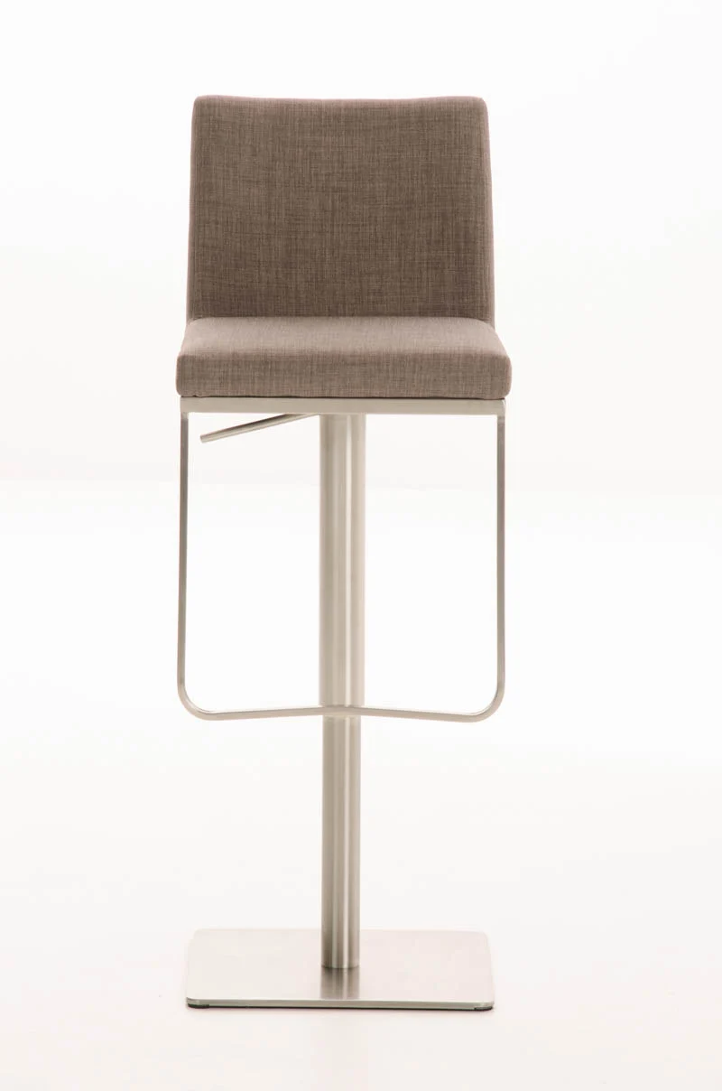Tabouret de bar x1 avec repose-pieds plaque de base carrée en acier inoxydable assise en tissu gris 10_0005314