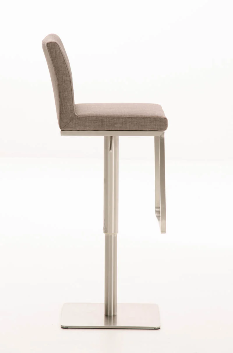 Tabouret de bar x1 avec repose-pieds plaque de base carrée en acier inoxydable assise en tissu gris 10_0005314