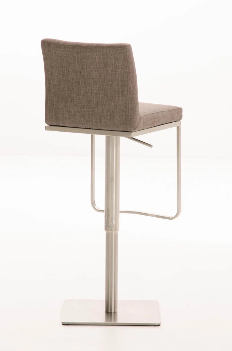 Tabouret de bar x1 avec repose-pieds plaque de base carrée en acier inoxydable assise en tissu gris 10_0005314