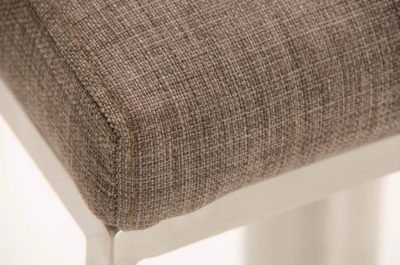 Tabouret de bar x1 avec repose-pieds plaque de base carrée en acier inoxydable assise en tissu gris 10_0005314